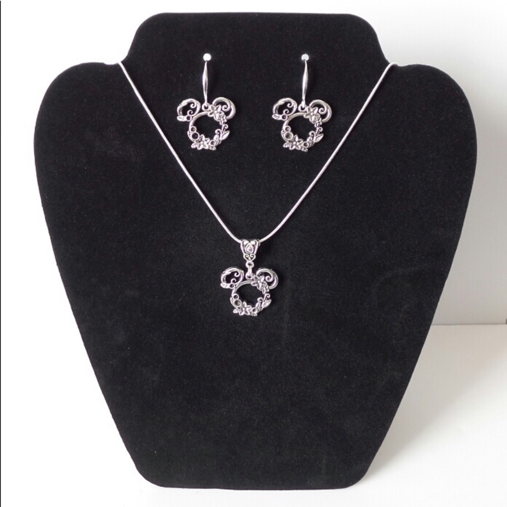 Mouse Head Silver Necklace & Earrings